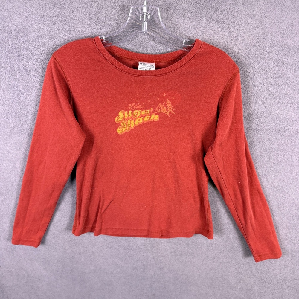 VTG Y2K Columbia Womens T Shirt Long Sleeve M Red‎ Lola's Sugar Shack Graphic